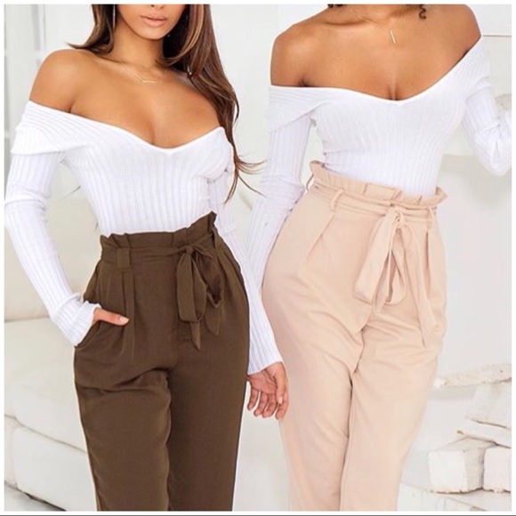 SOLD OUT CLEARANCE White Ribbed Knit Off Shoulder Bodysuit Long Slv - Picture 3 of 4